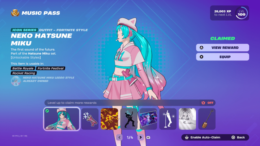Neko Hatsune Miku Skin trong Lễ hội Fortnite mùa 7 âm nhạc Pass
