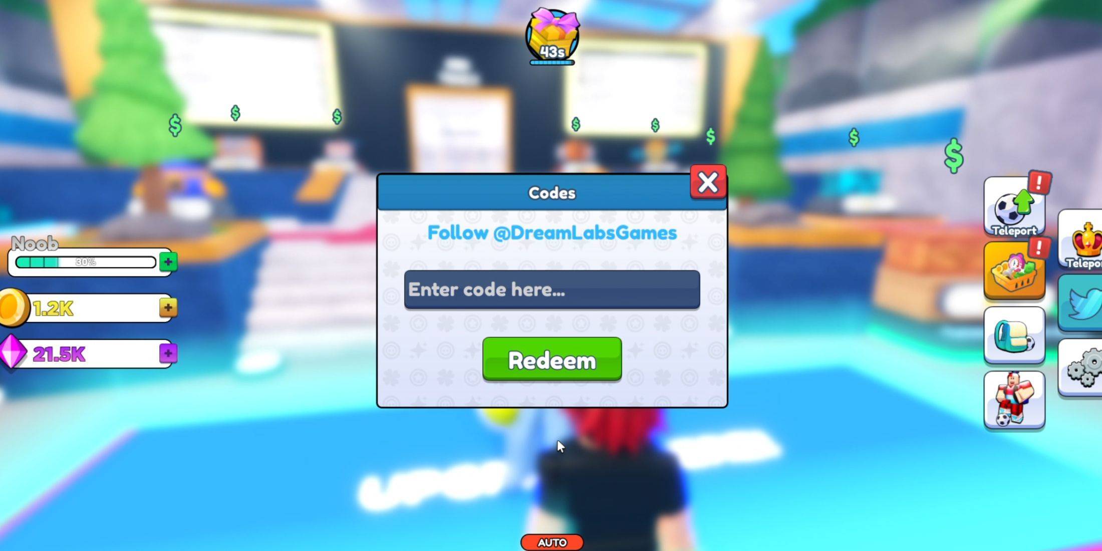 Image: Goal Kick Simulator Code Redemption Menu